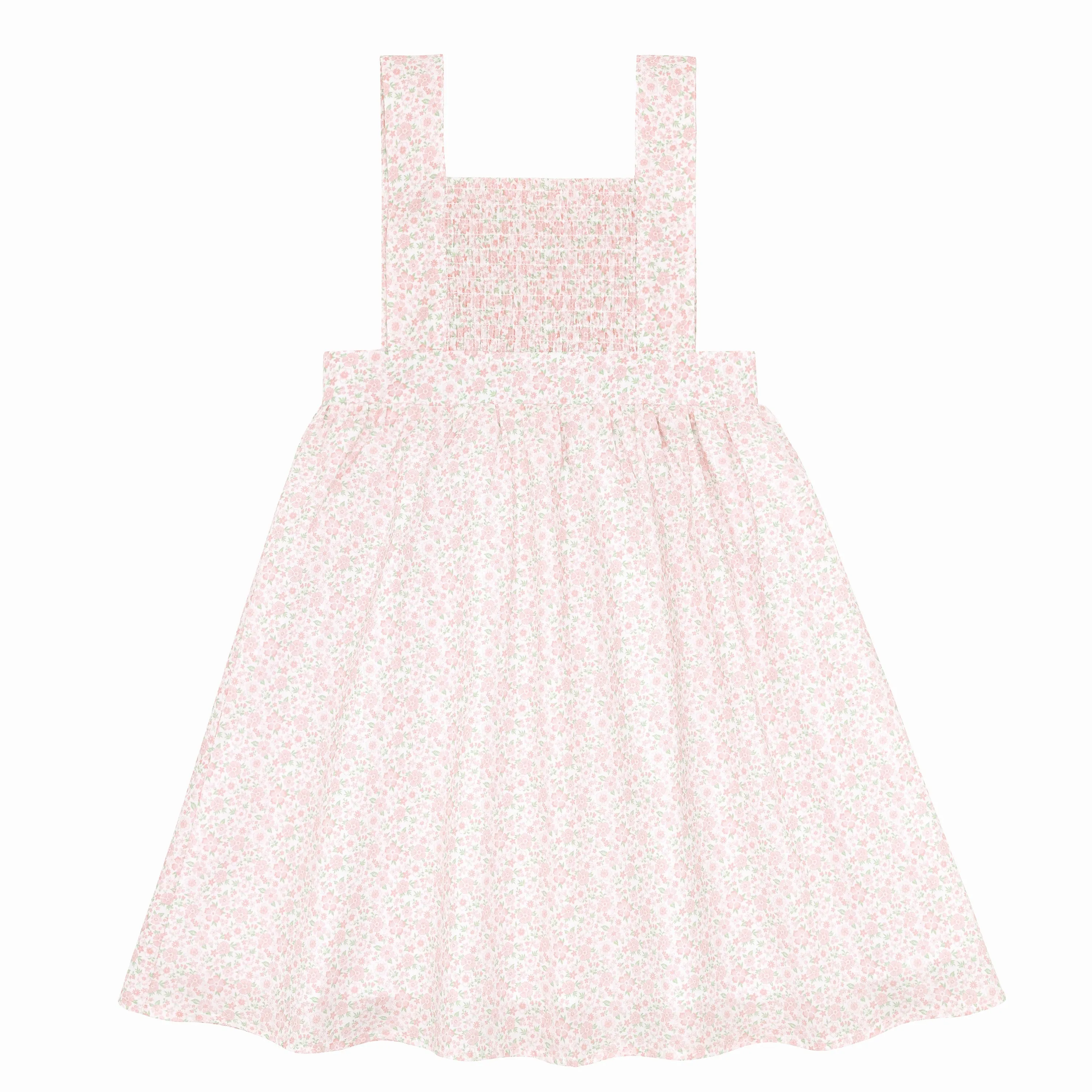 girls antique floral smocked bib dress