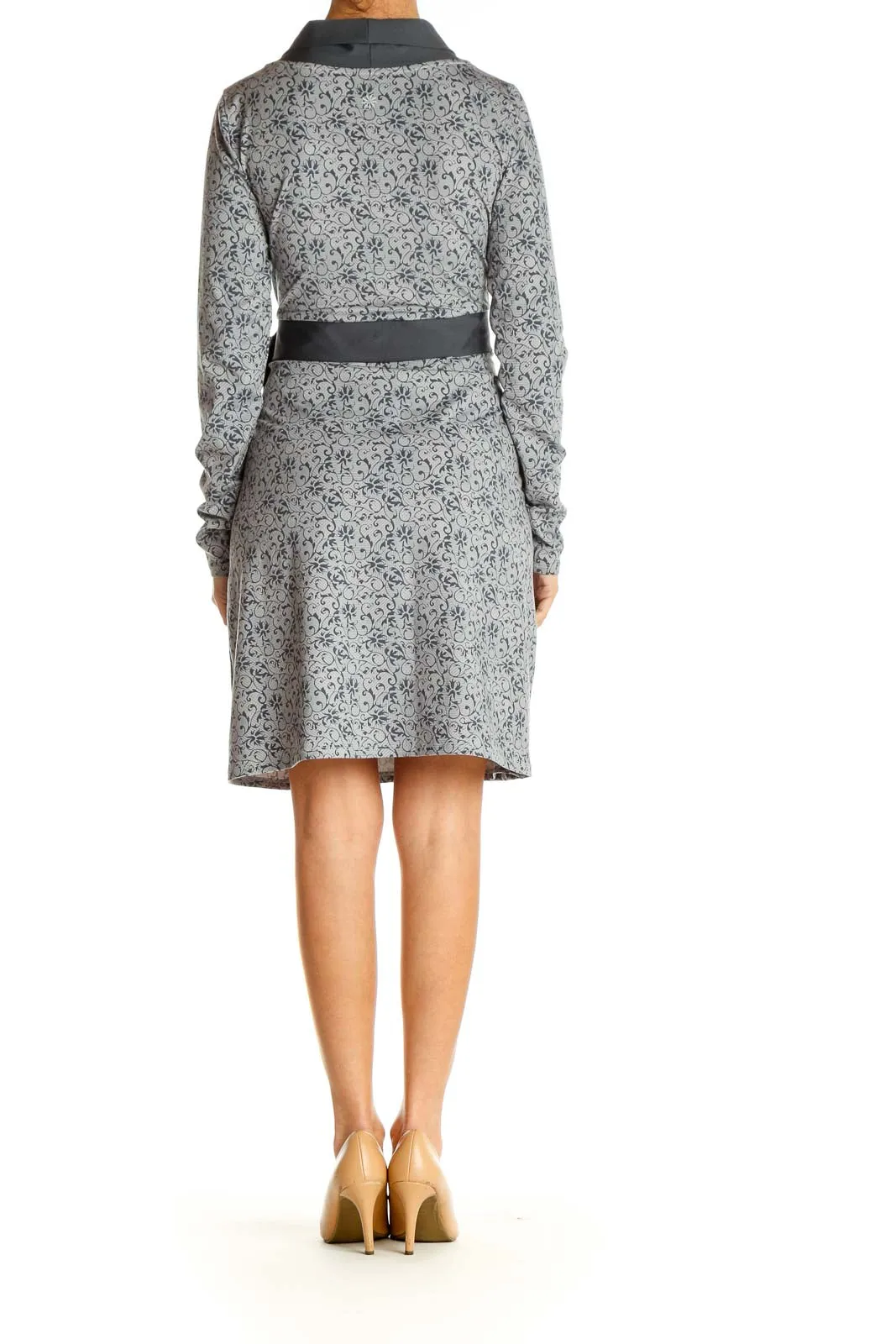 Gray Printed Classic Sheath Dress