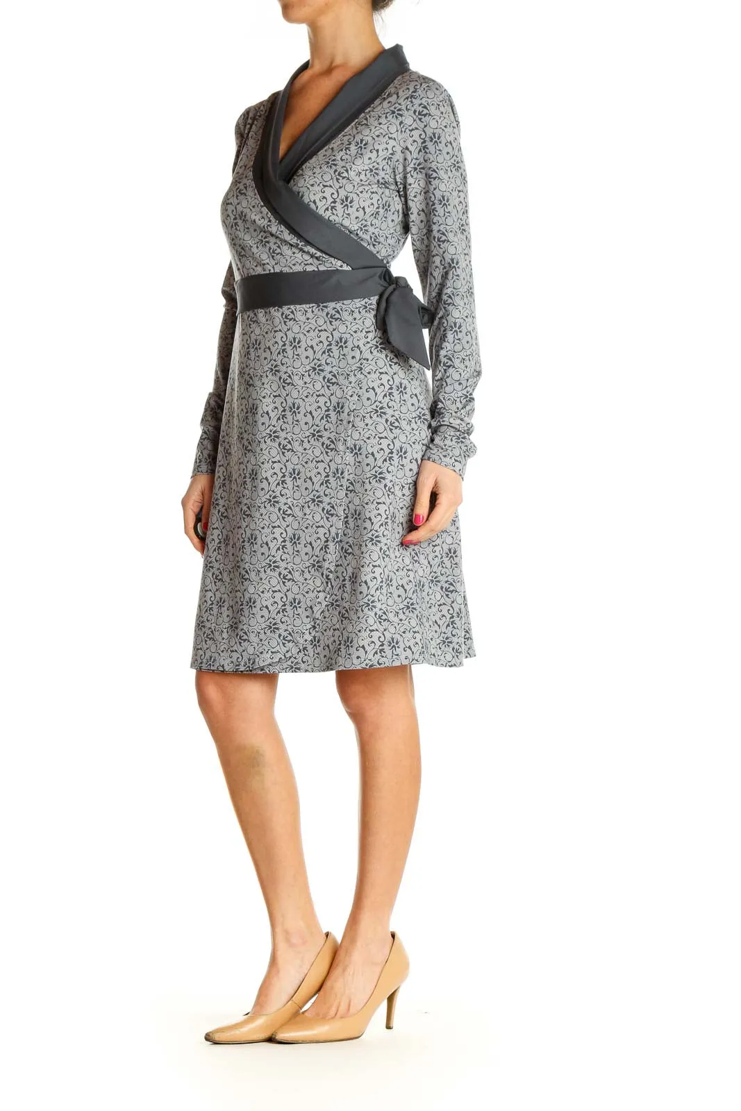 Gray Printed Classic Sheath Dress