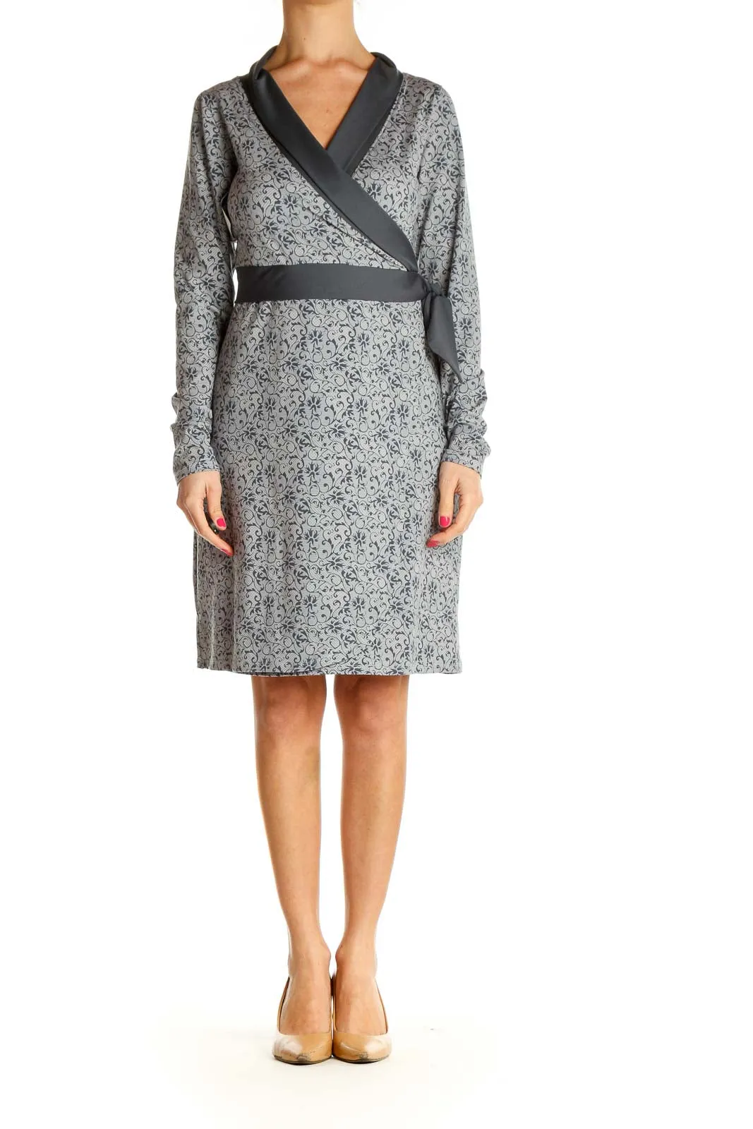 Gray Printed Classic Sheath Dress