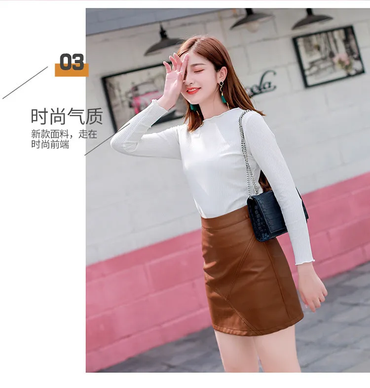 High Waist PU Mid-Length Skirt Women Slim Look Black A-Line Hip Flattering XDCrgLoUm Skirt