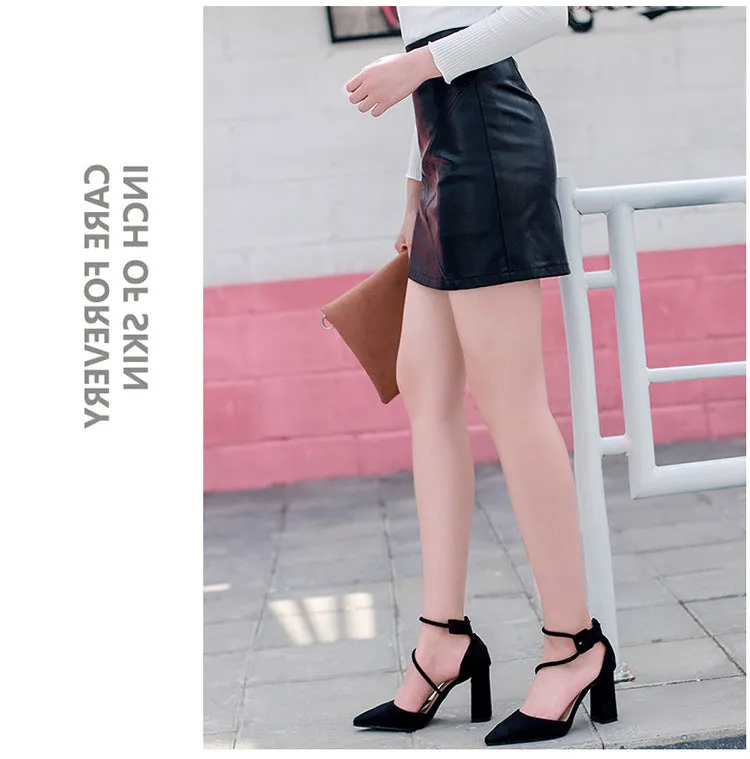 High Waist PU Mid-Length Skirt Women Slim Look Black A-Line Hip Flattering XDCrgLoUm Skirt