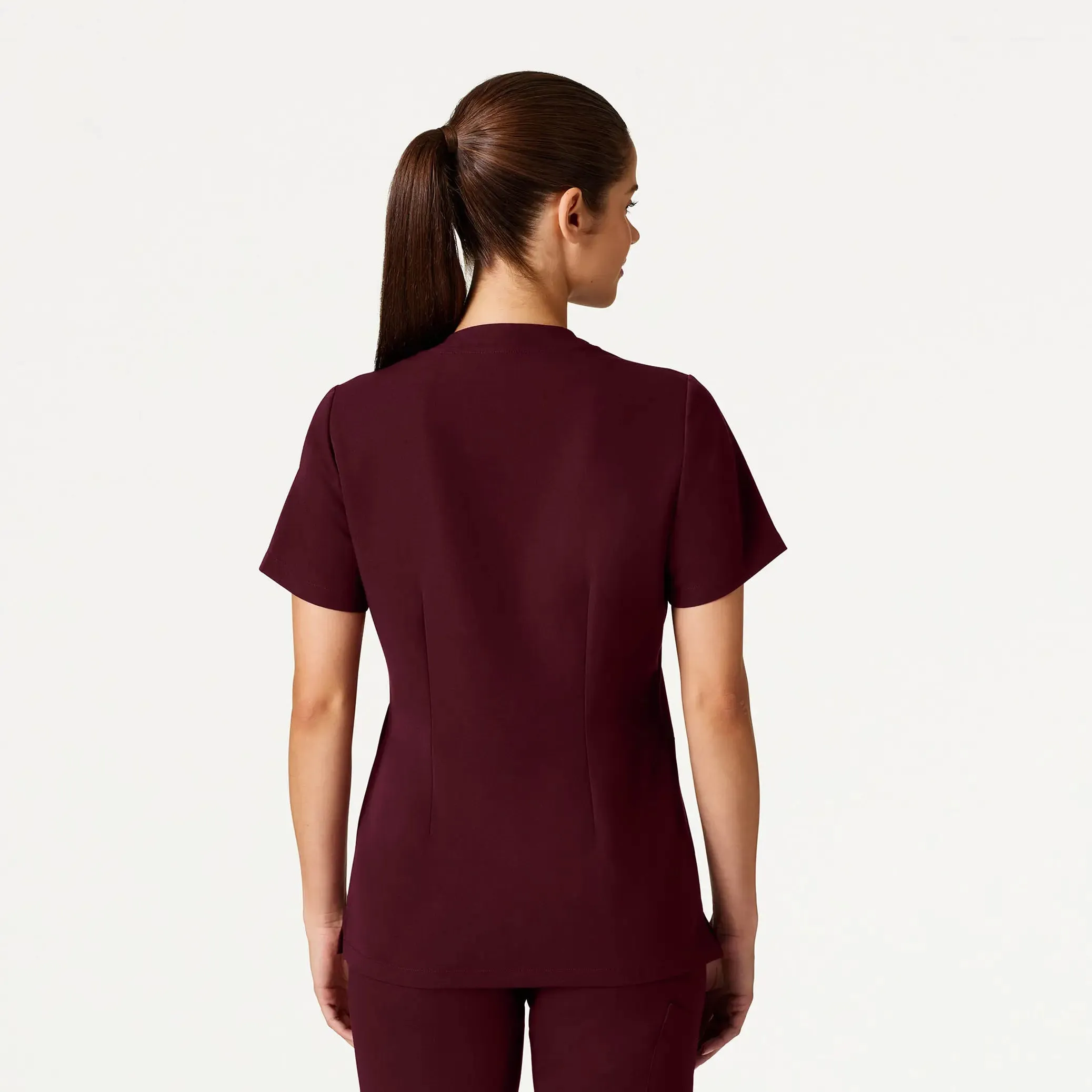 Jaanuu Women's Helia Slim Notched V-Neck Scrub Top - Burgundy