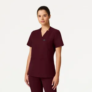 Jaanuu Women's Helia Slim Notched V-Neck Scrub Top - Burgundy