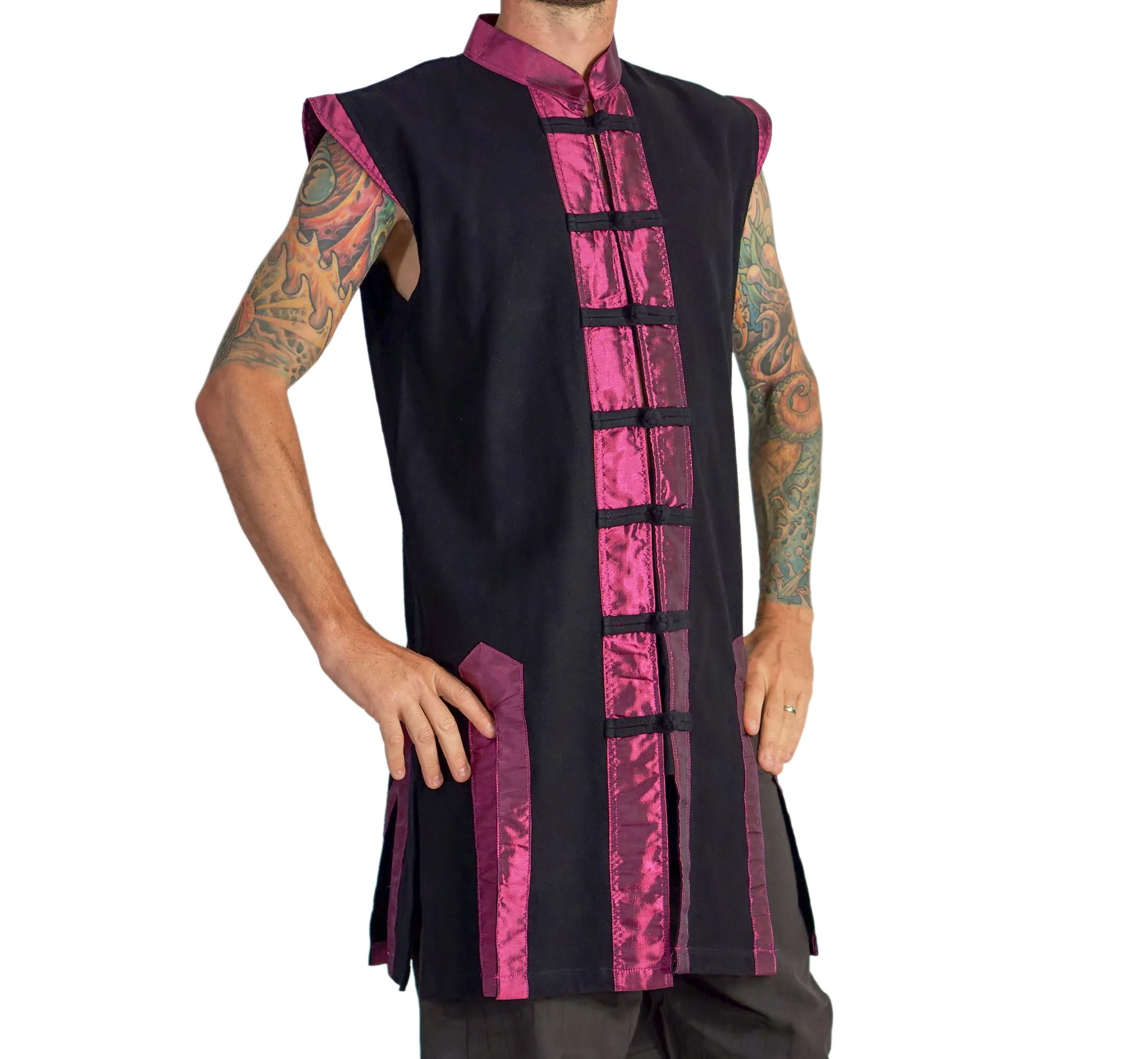 'Long Pirate Vest', Silk Trim - Purple