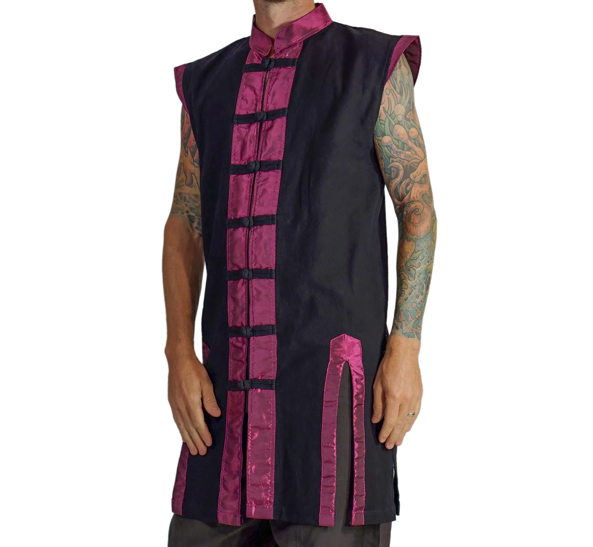 'Long Pirate Vest', Silk Trim - Purple