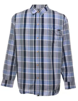 Long Sleeved Blue Checked Shirt - L