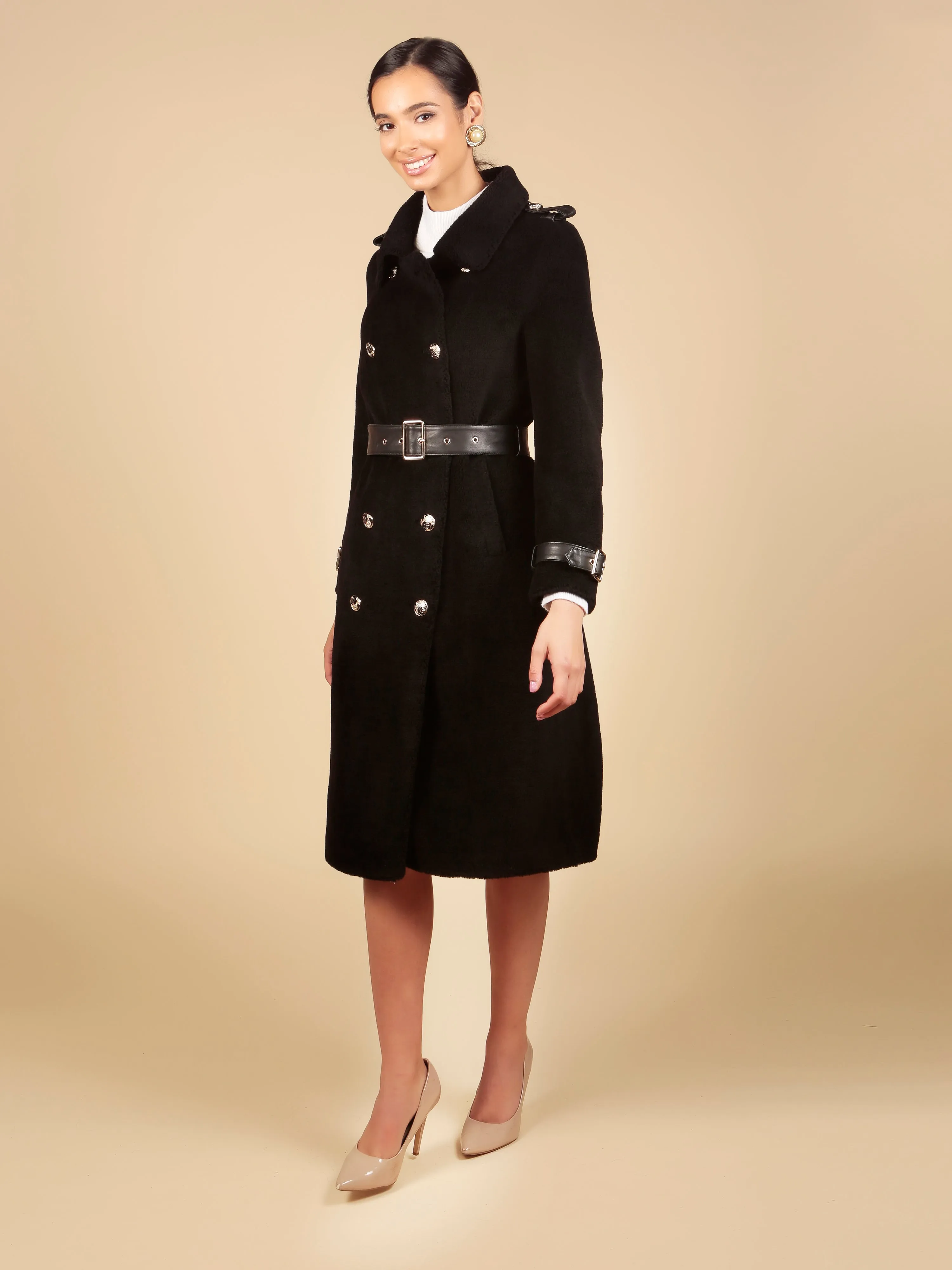 'Loren' Wool Trench Coat in Nero