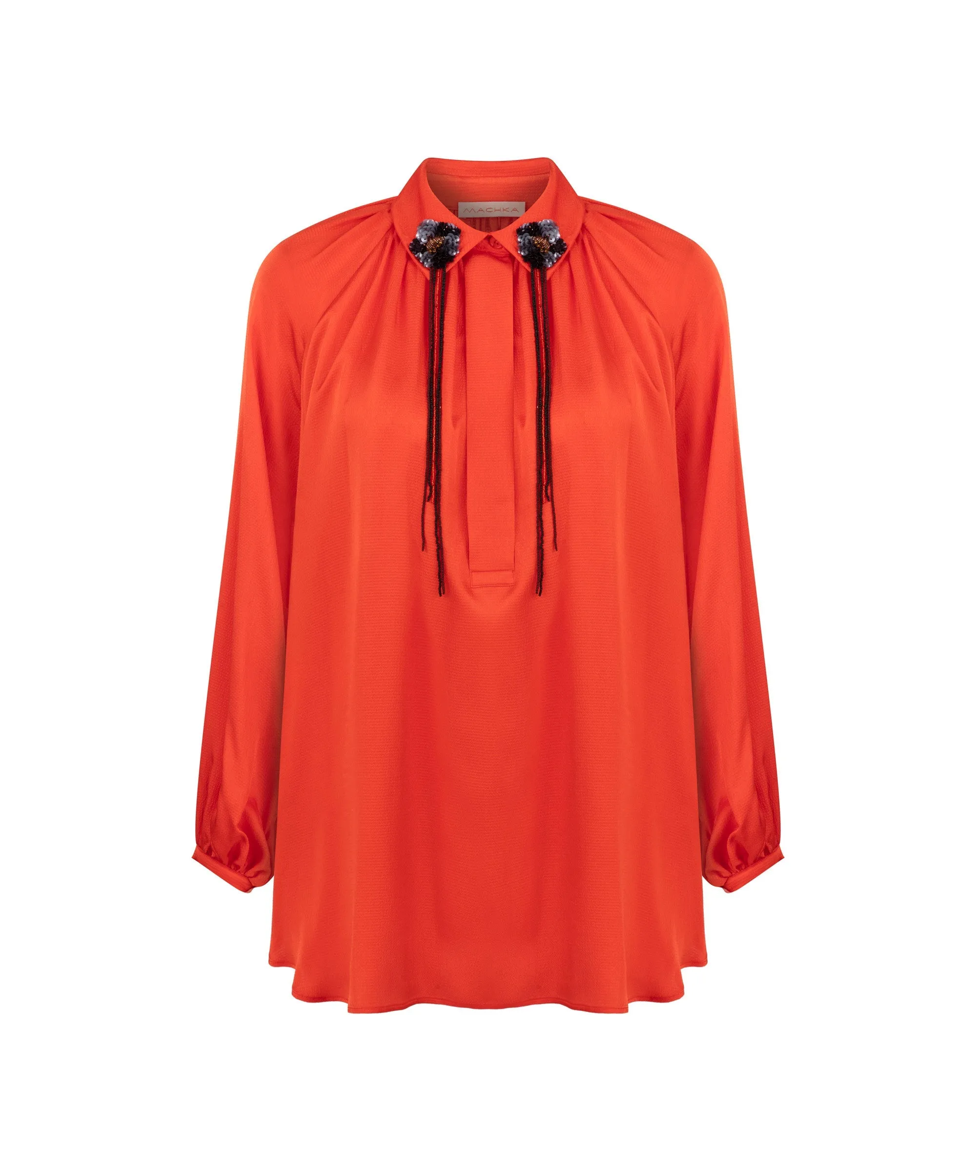 Machka Wide Cut Blouse With Floral Module Embroidered Orange