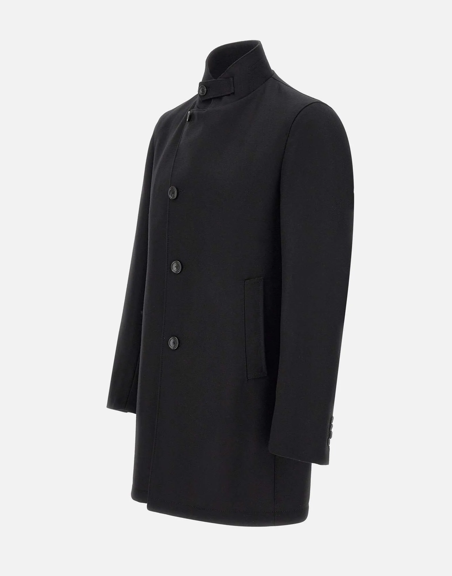 Men's Black Wool Gabardine Coat