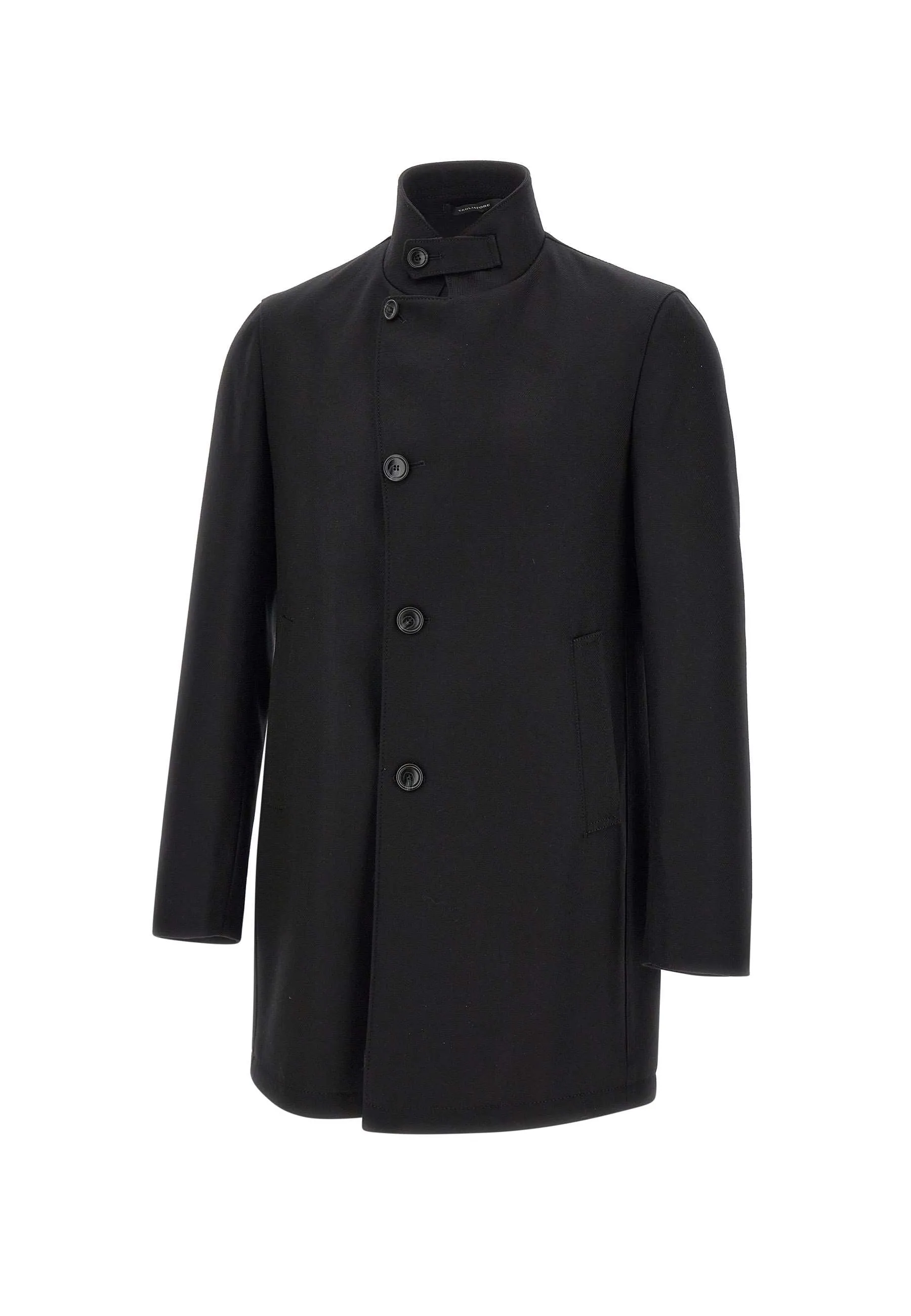 Men's Black Wool Gabardine Coat