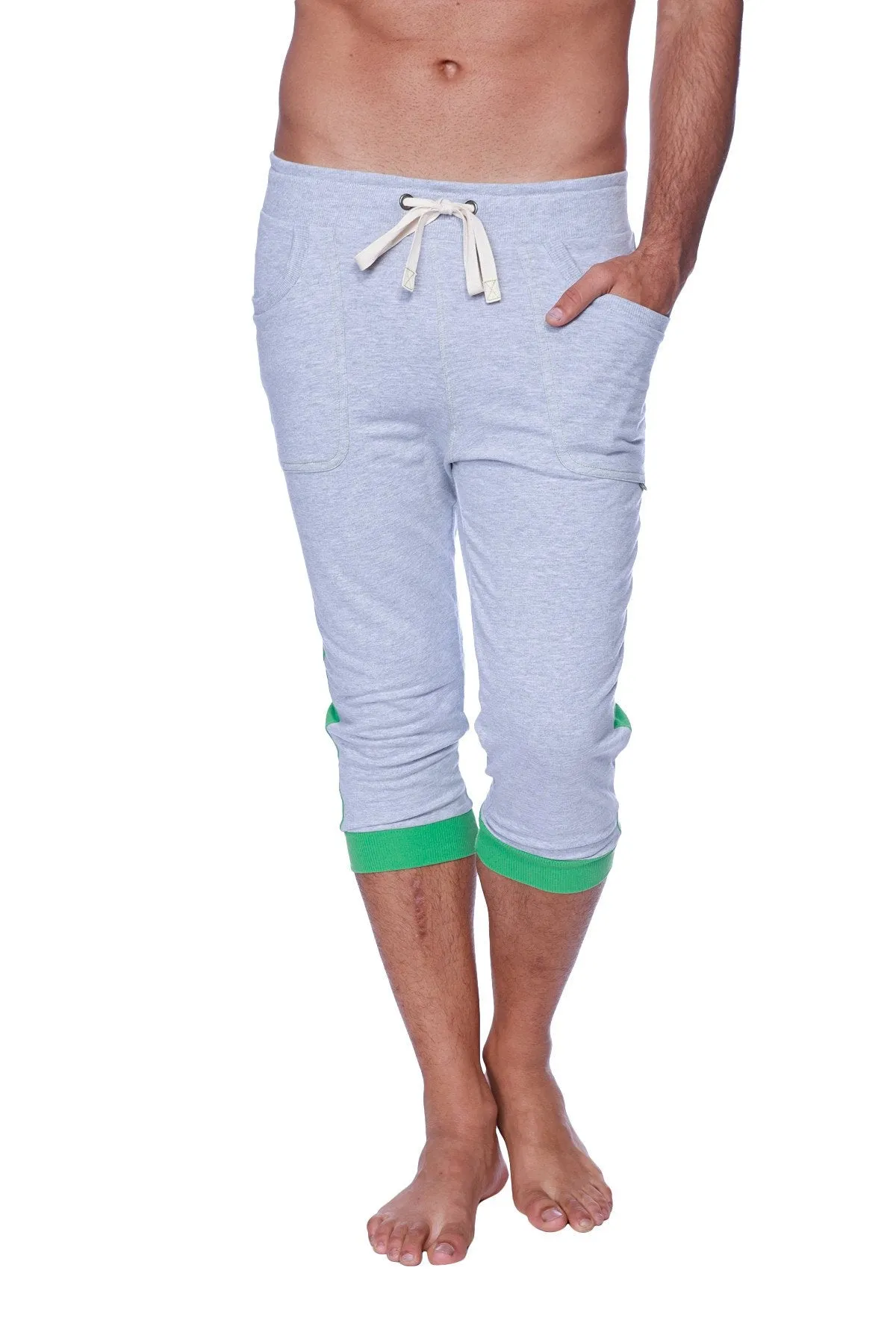 Mens Cuffed Yoga Pants (Heather Grey w/GREEN)