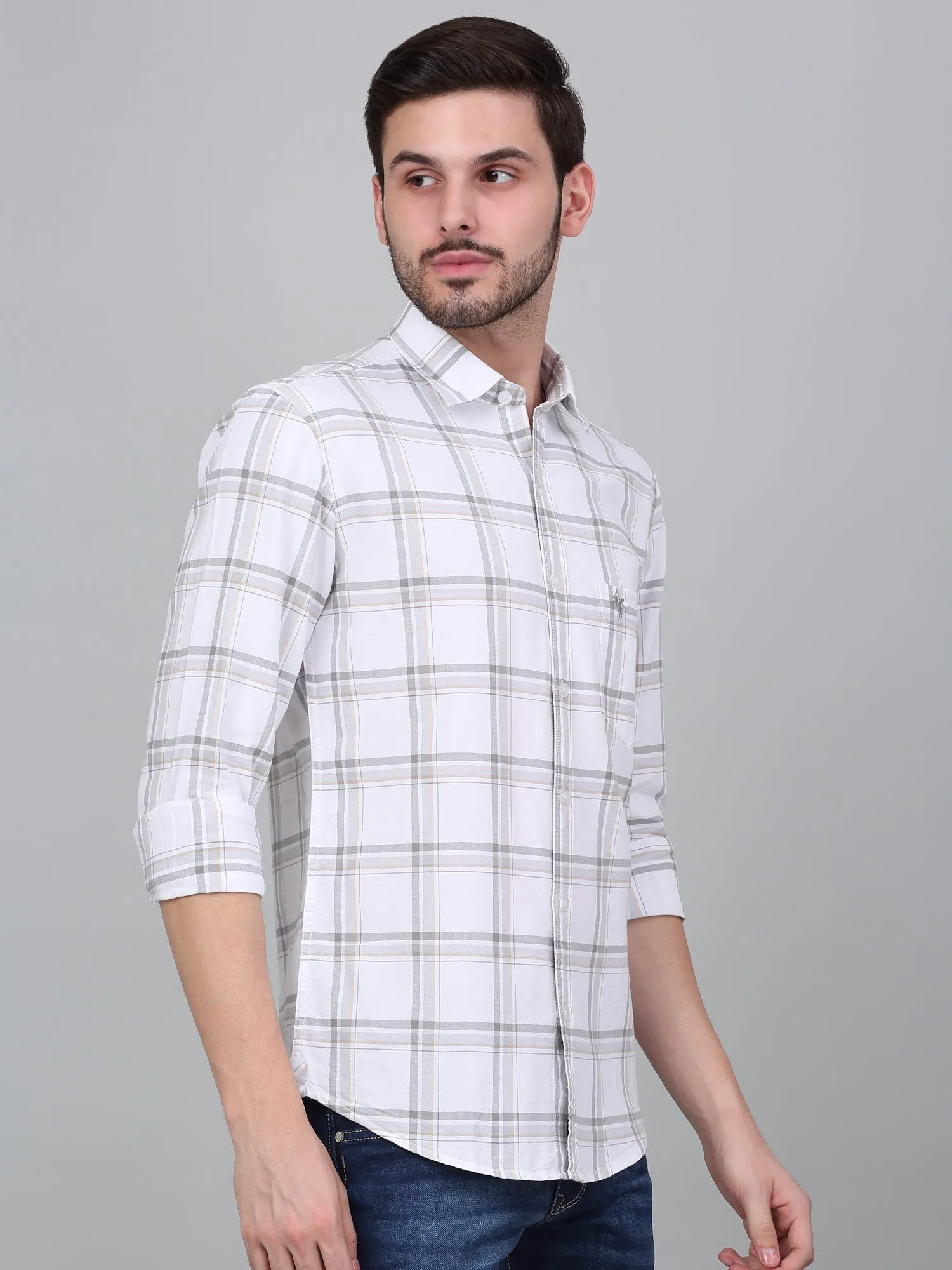 Men's White Checkered Full Sleeve Casual Shirt