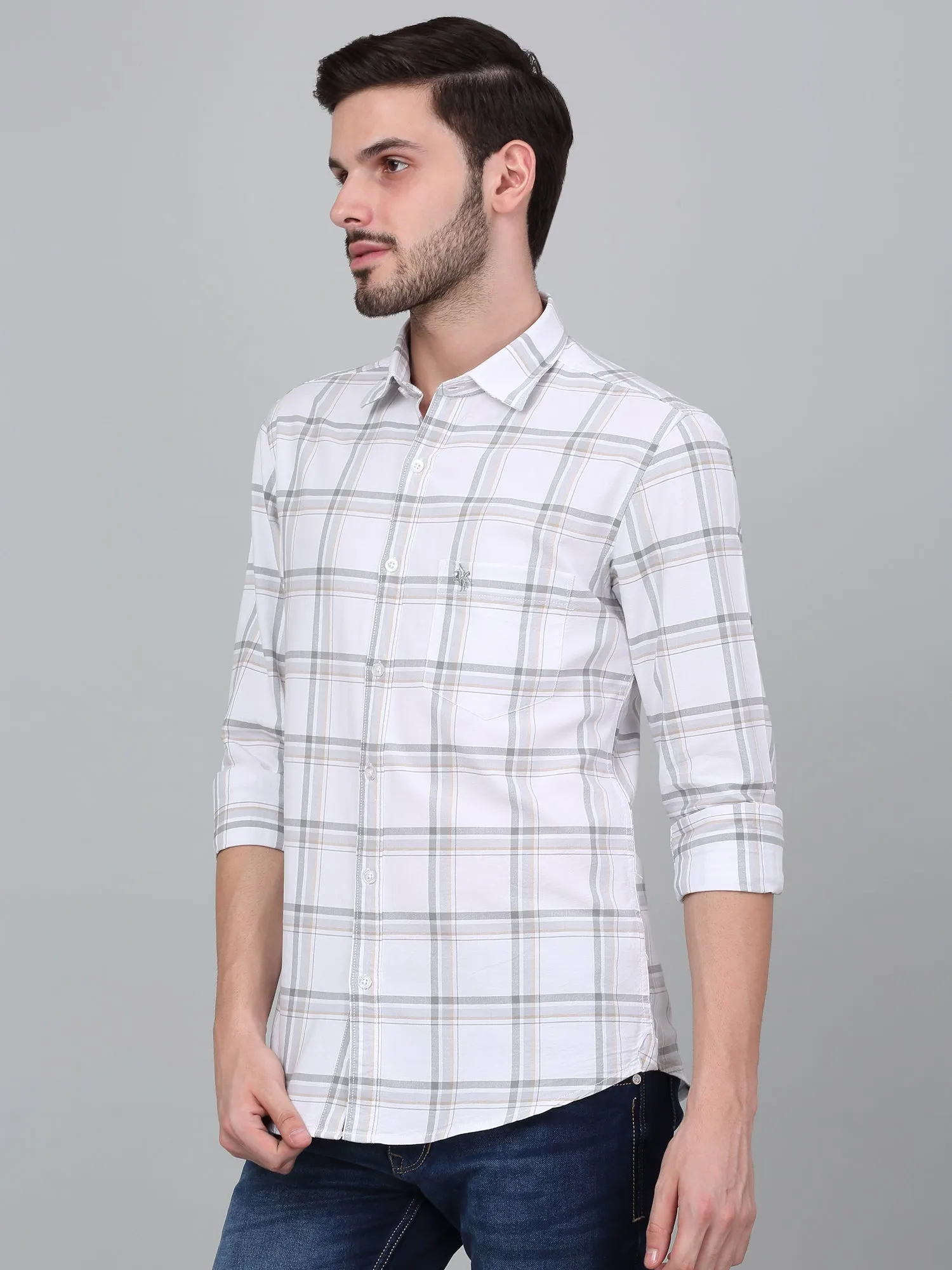 Men's White Checkered Full Sleeve Casual Shirt