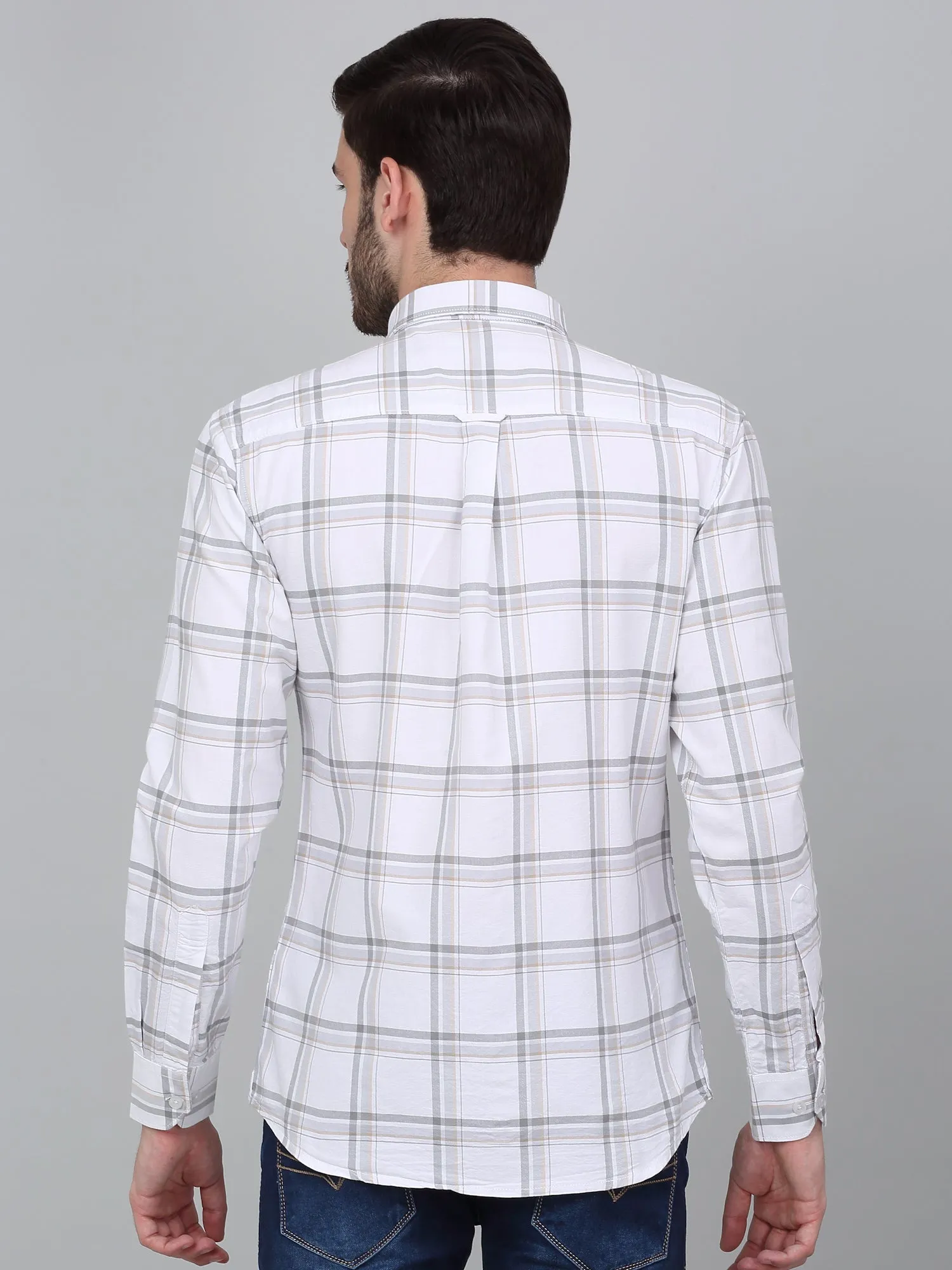 Men's White Checkered Full Sleeve Casual Shirt