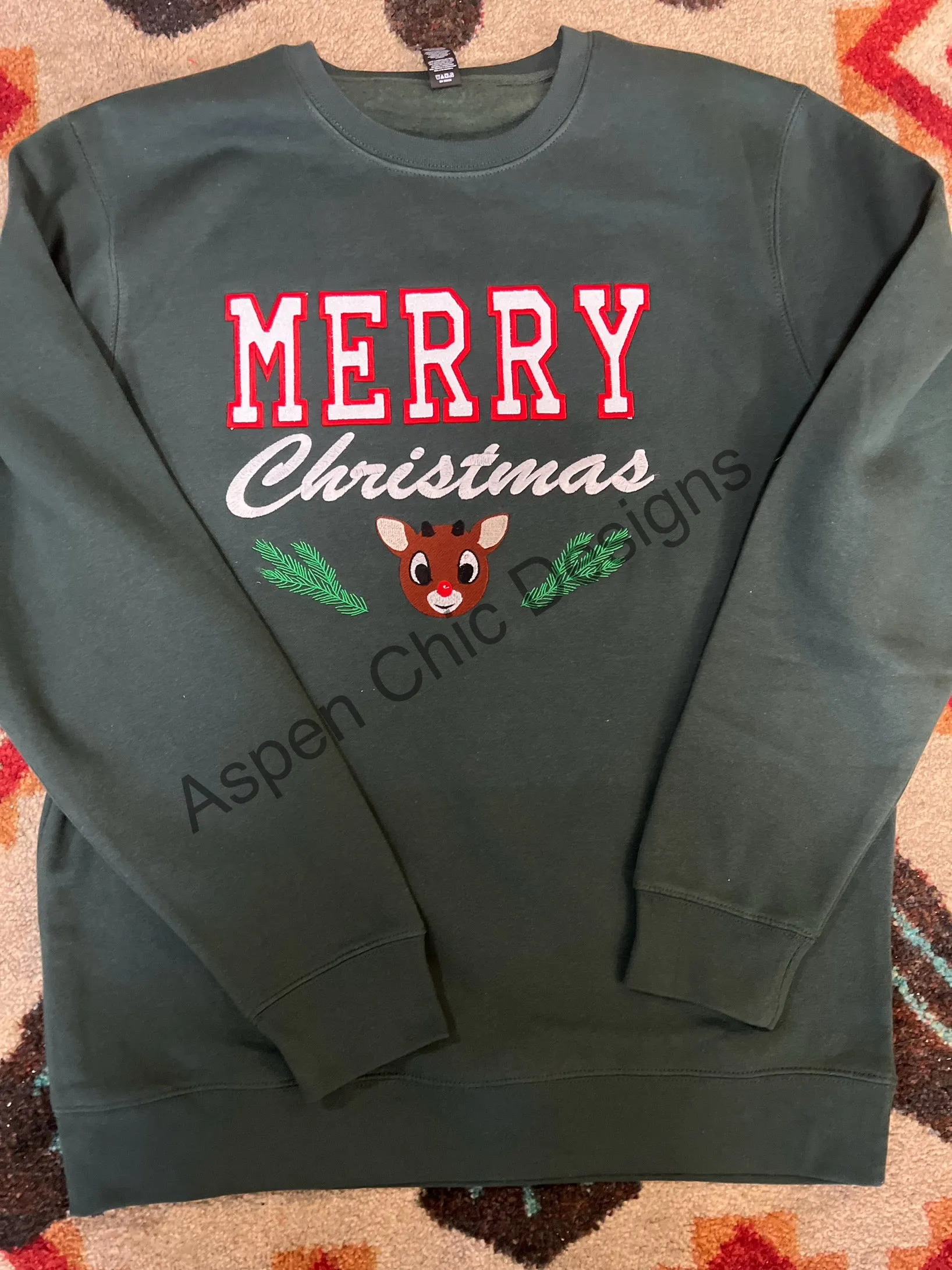 Merry Christmas Glitter Embroidered Crew