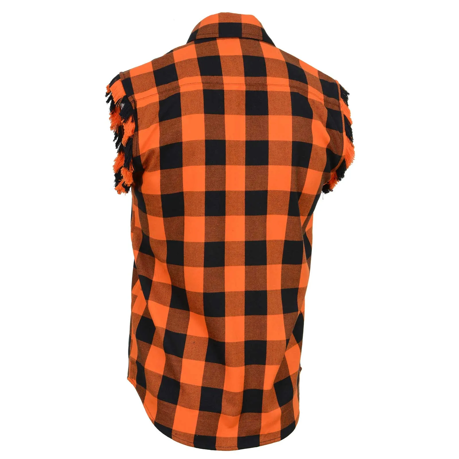 Milwaukee Leather MNG11698 Men’s Classic Black and Orange Button-Down Flannel Cut Off Frayed Sleeveless Casual Shirt