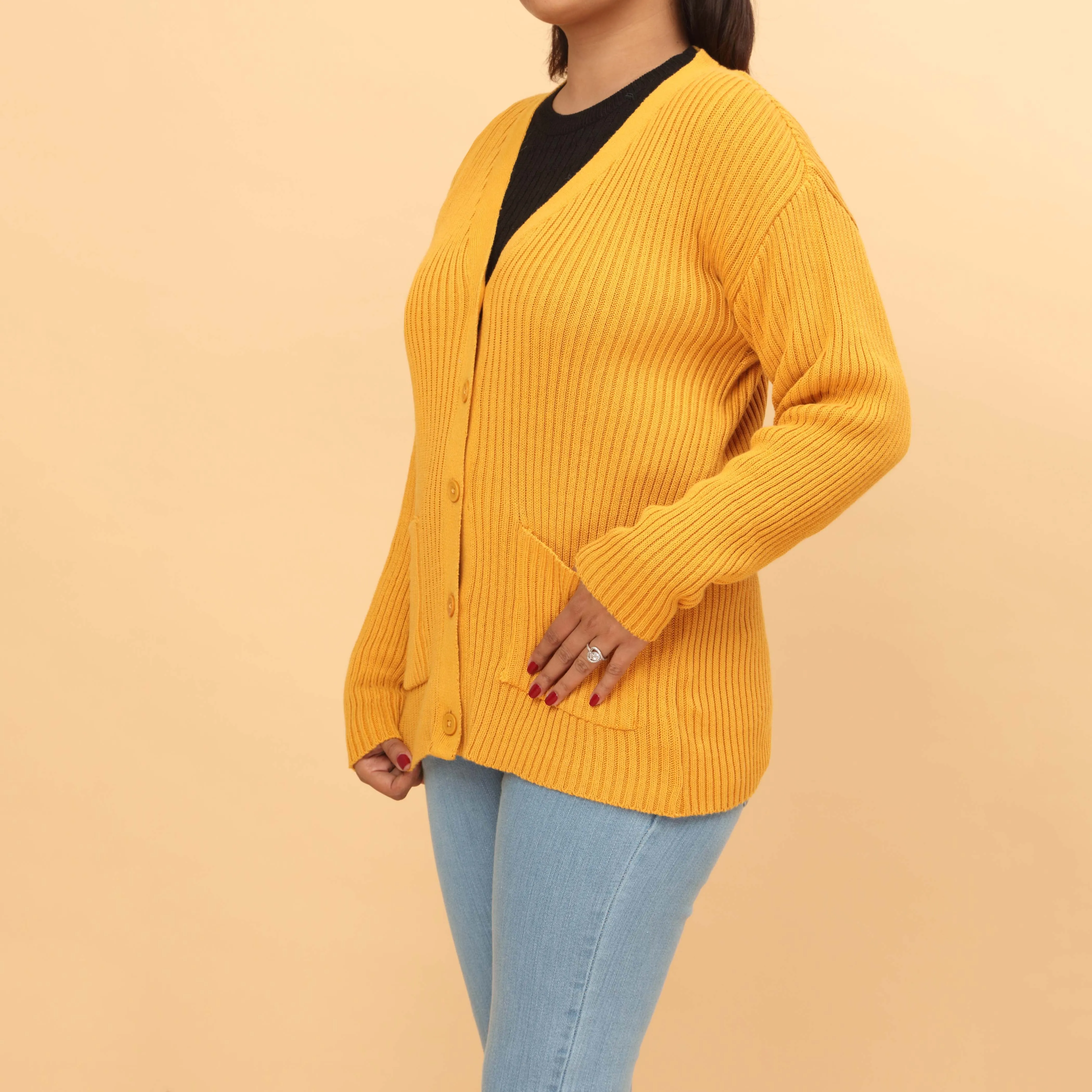 Mustard Cotton Thread Winter Sweater PW4819