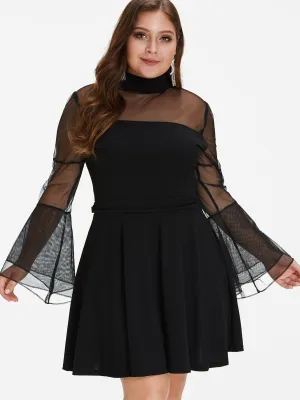 OEM ODM Classic Collar Plain See Through Long Sleeve Black Plus Size Dress