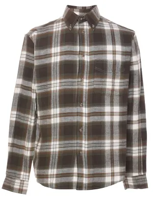 Olive Green & White Flannel Checked Shirt - S