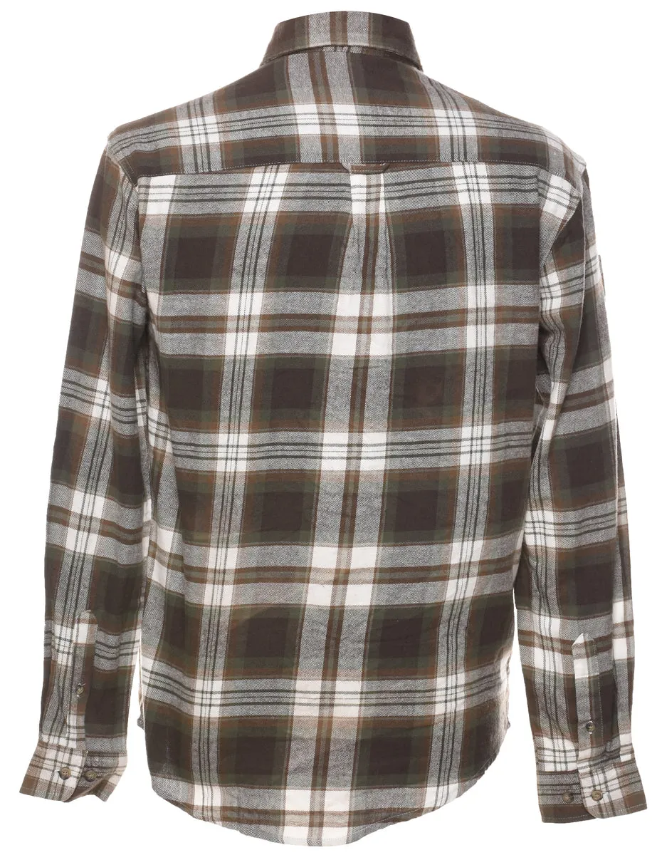 Olive Green & White Flannel Checked Shirt - S