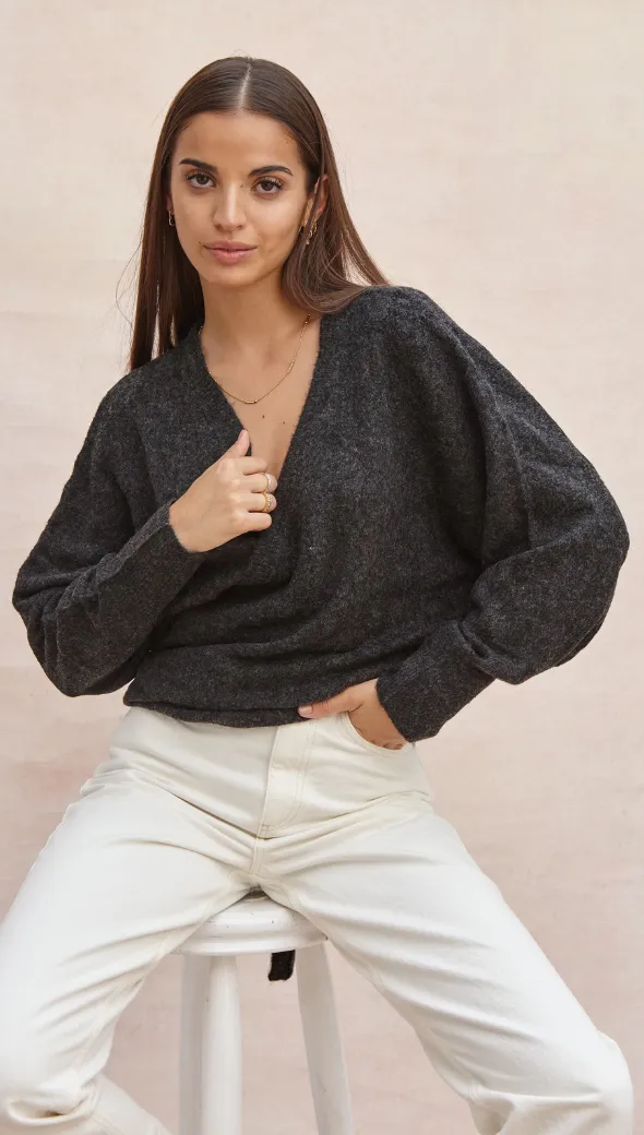 PIA CARDIGAN - BLACK MELANGE