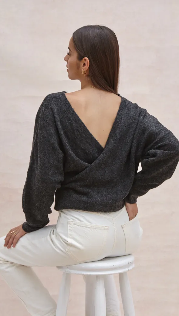 PIA CARDIGAN - BLACK MELANGE