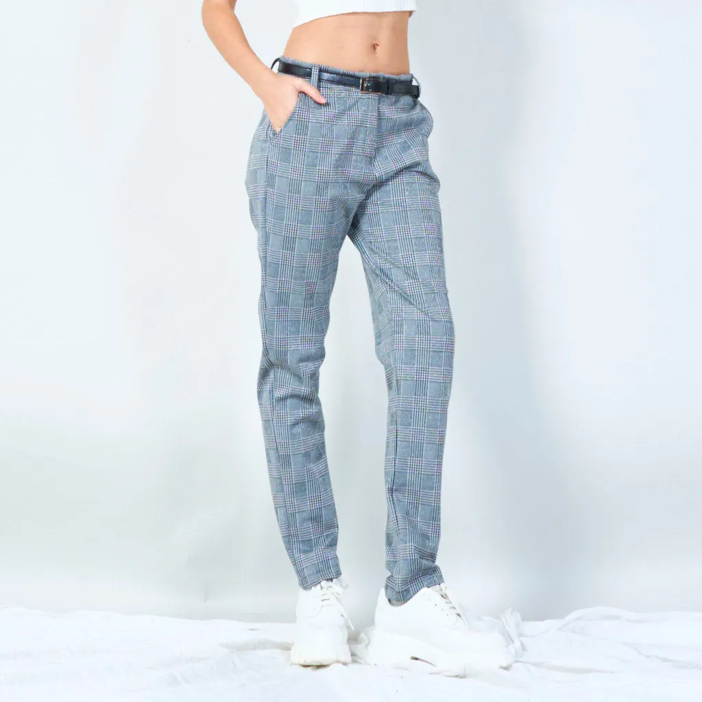 Plaid tapered pants with belt wholesale