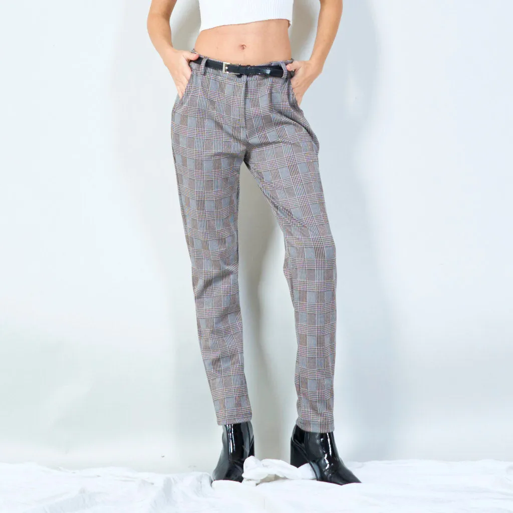 Plaid tapered pants with belt wholesale