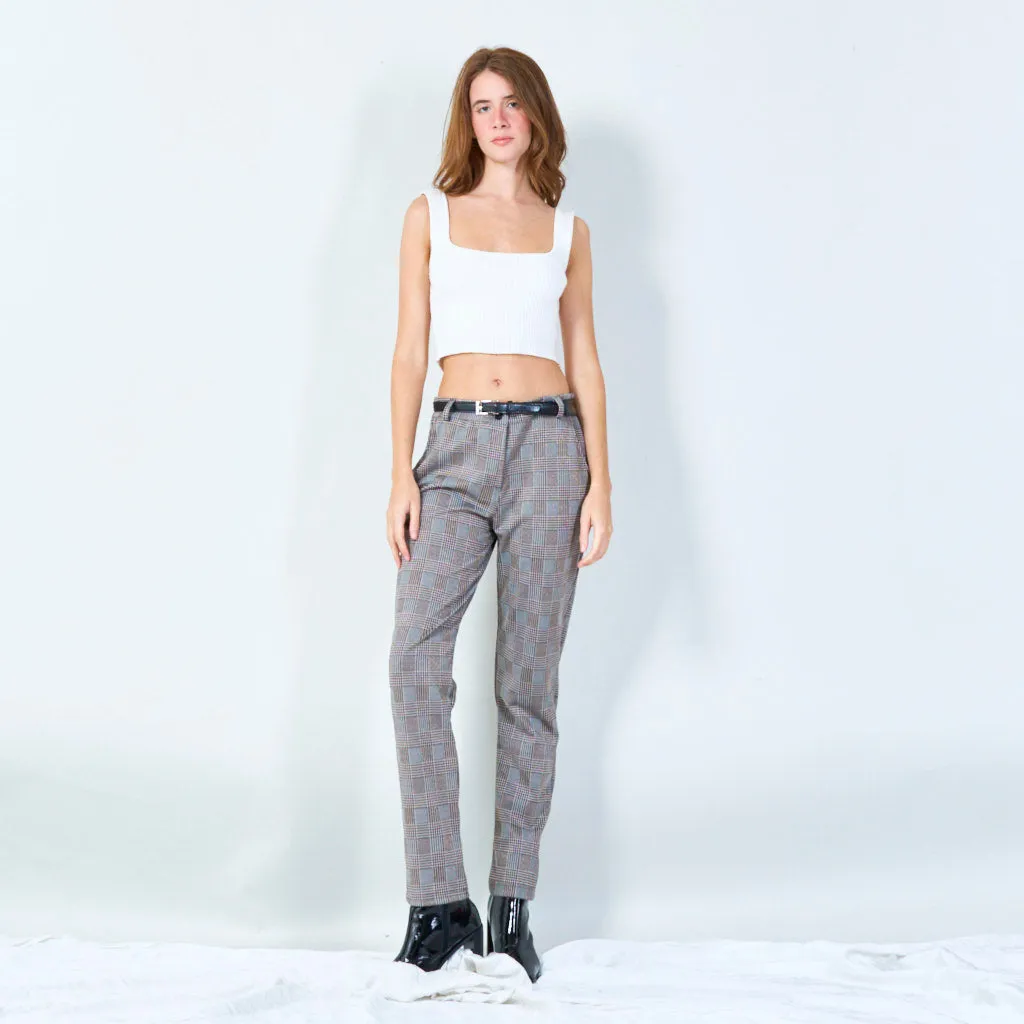 Plaid tapered pants with belt wholesale