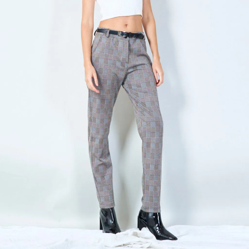 Plaid tapered pants with belt wholesale