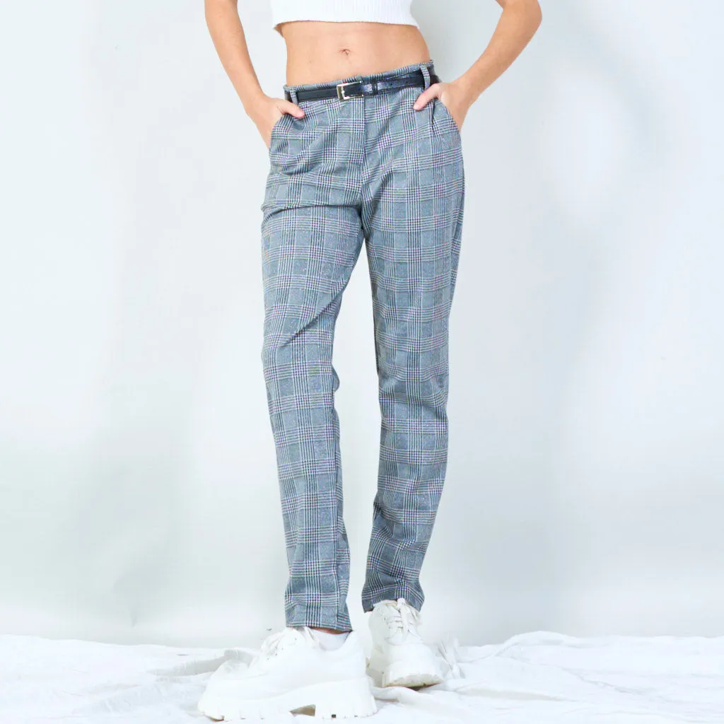 Plaid tapered pants with belt wholesale