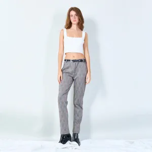 Plaid tapered pants with belt wholesale