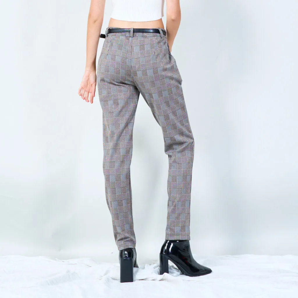 Plaid tapered pants with belt wholesale