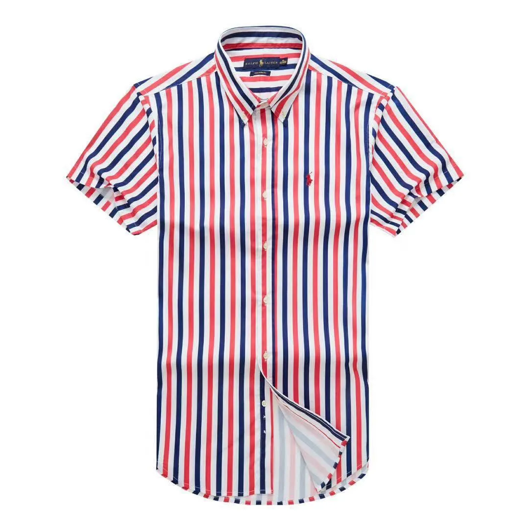 PRL Classic  Red and Blue  and White Stripe Shortsleeve Shirt