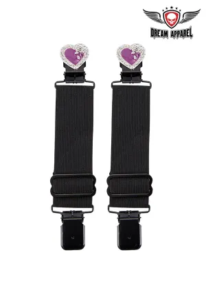 Purple/Chrome Heart And Rose Alligator Boot Clips