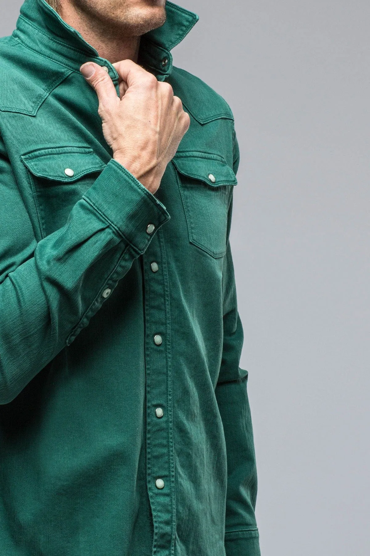 Ranger Colored Denim Snap Shirt In Green