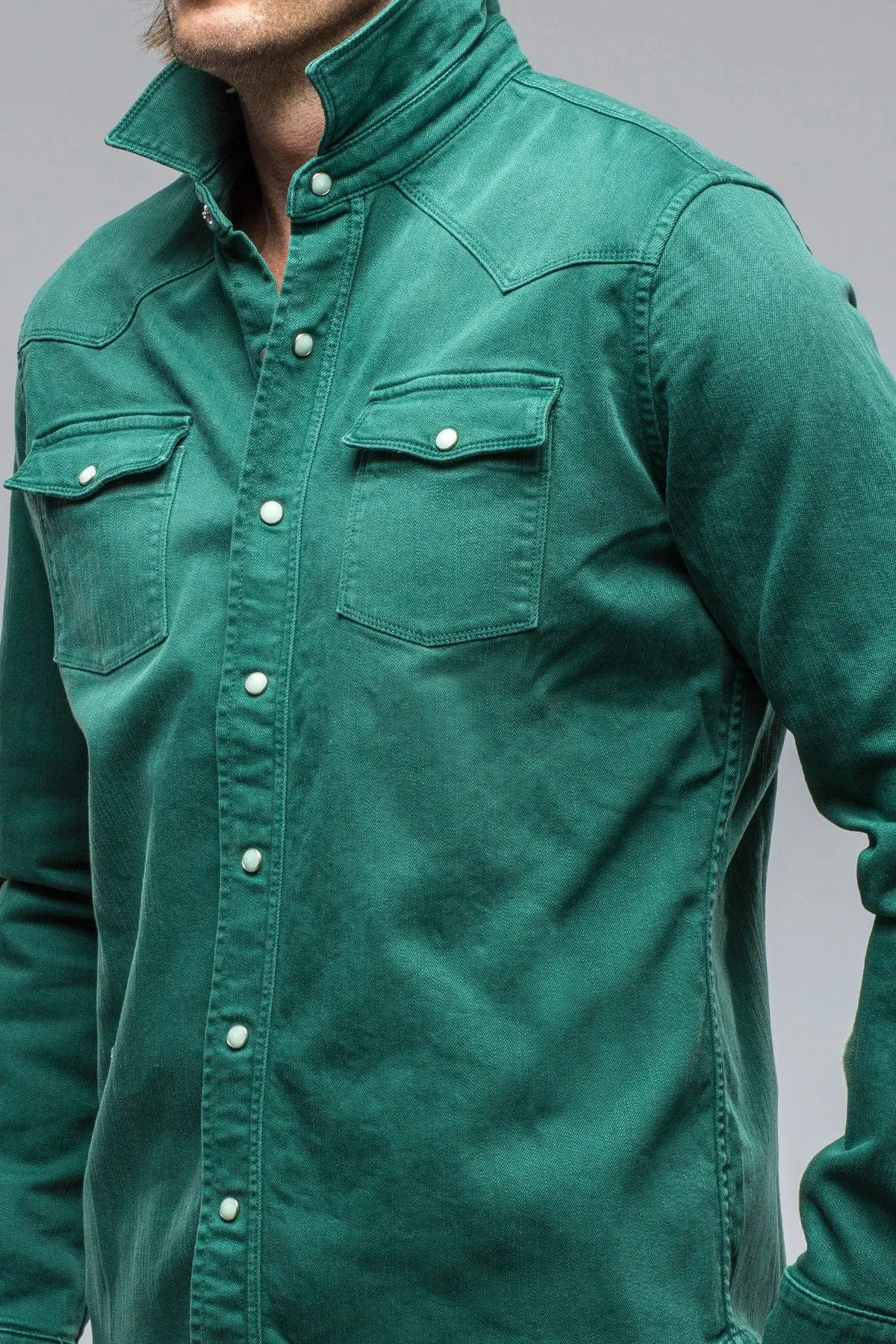 Ranger Colored Denim Snap Shirt In Green