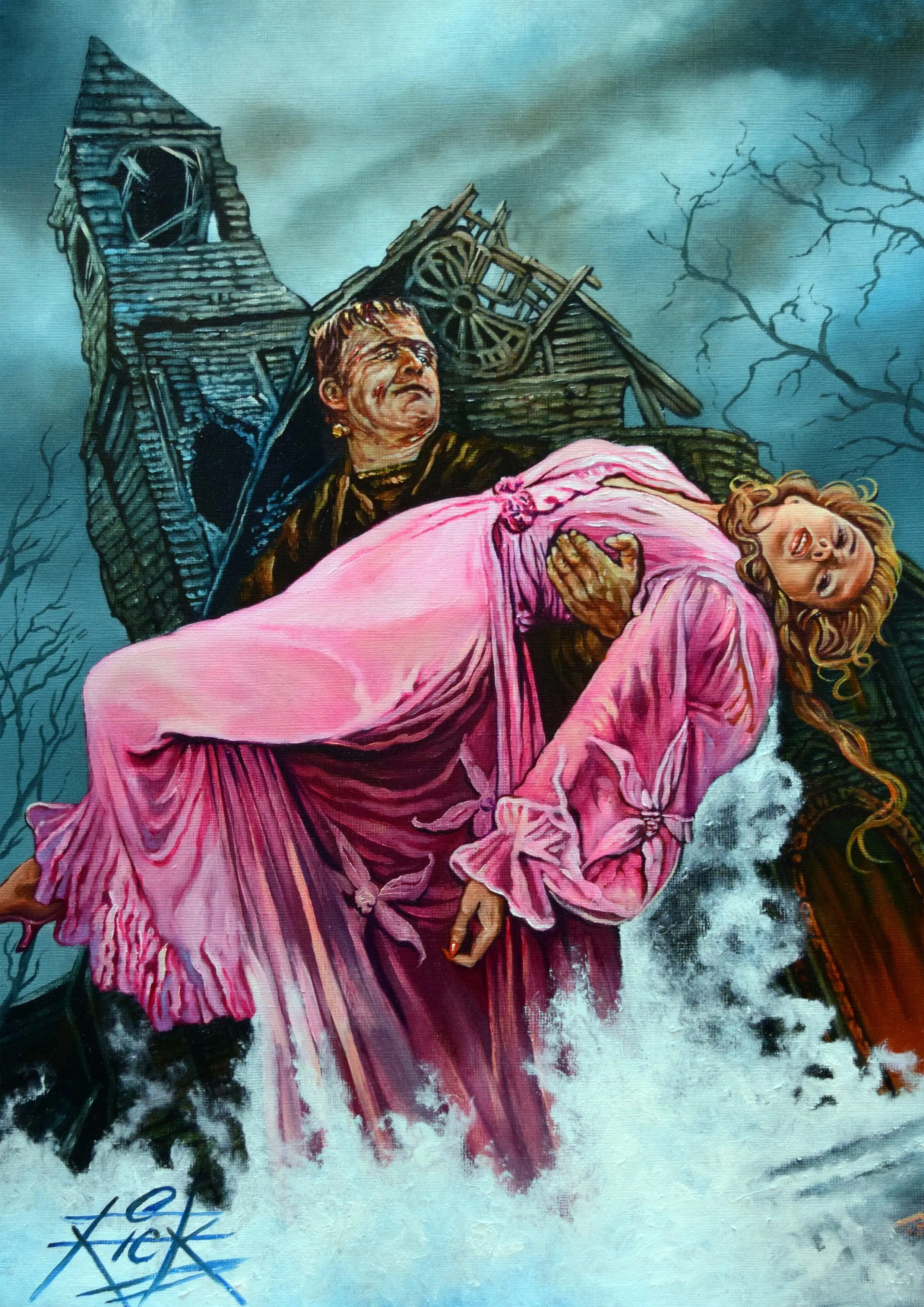 Rick Melton - Frankenstein and Woman - Classic Horror - Art Print