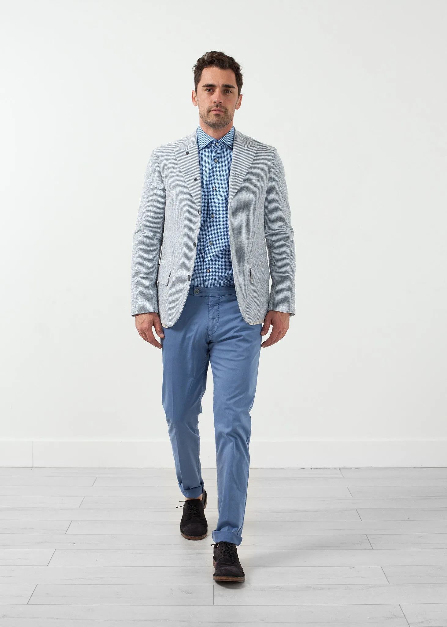 Seersucker Five Button Blazer