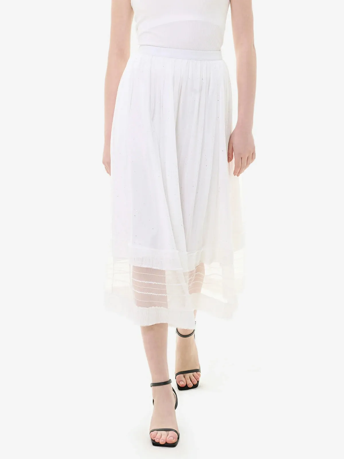 Simple Elastic Waist Lace Midi Skirt