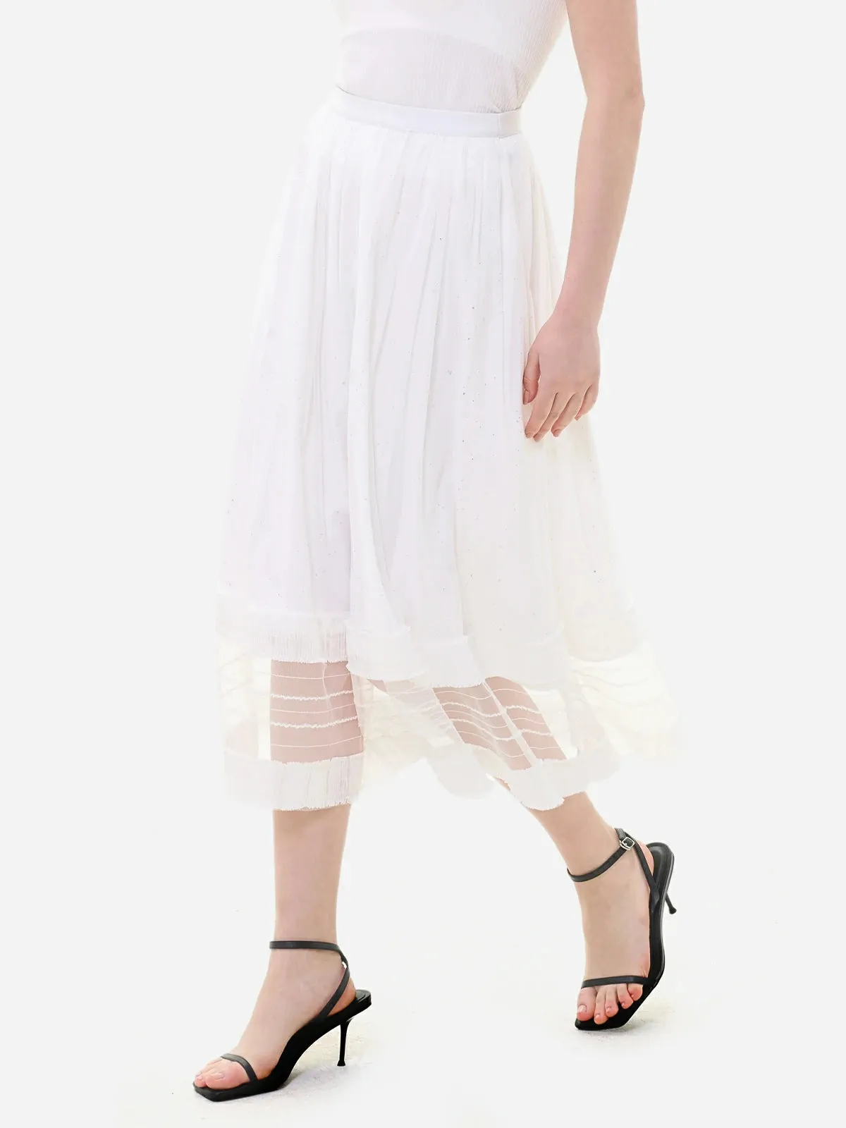 Simple Elastic Waist Lace Midi Skirt