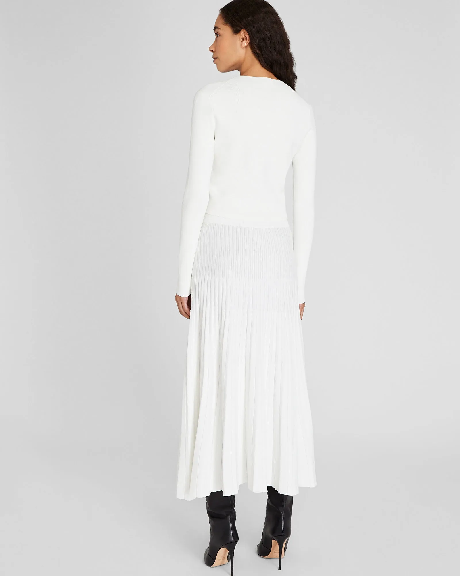 Sunburst Pleat Ribbed Knit Midi Skirt