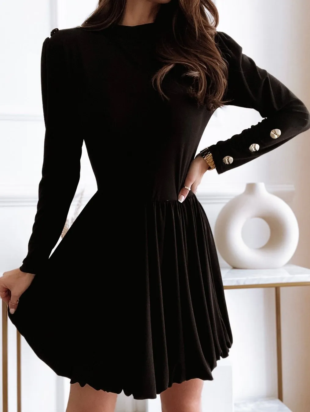 TastyHottie - Long Sleeve Solid Ball Gown Casual Dress O-Neck Cute Mini