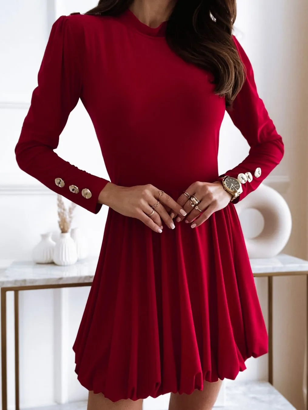 TastyHottie - Long Sleeve Solid Ball Gown Casual Dress O-Neck Cute Mini