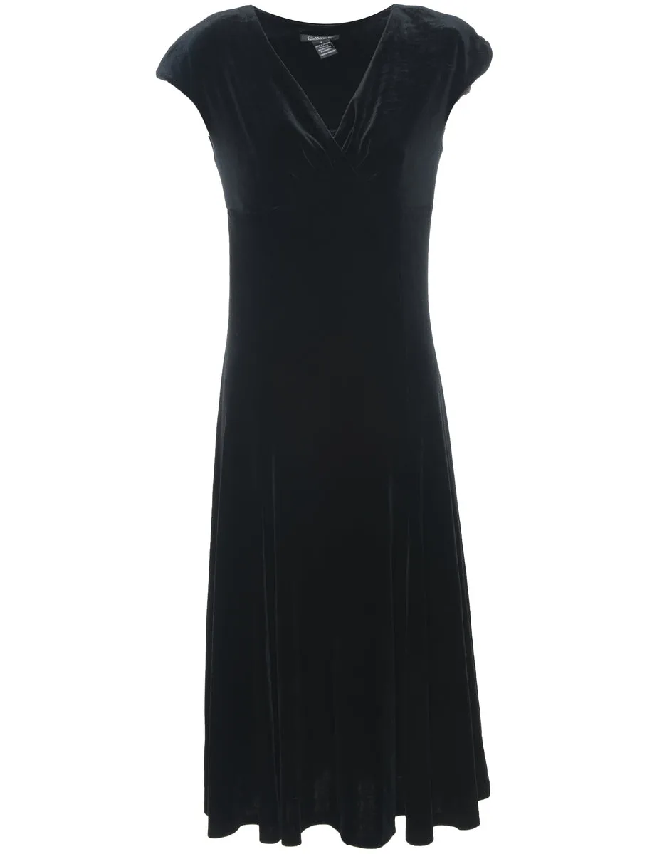 Velvet Black Classic Evening Dress - M