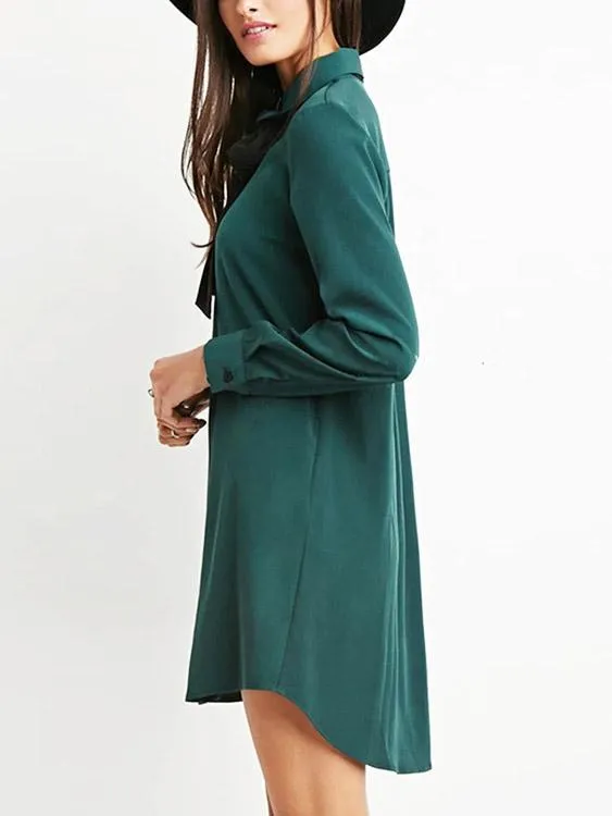 Wholesale Classic Collar Long Sleeve Curved Hem Casual Dress