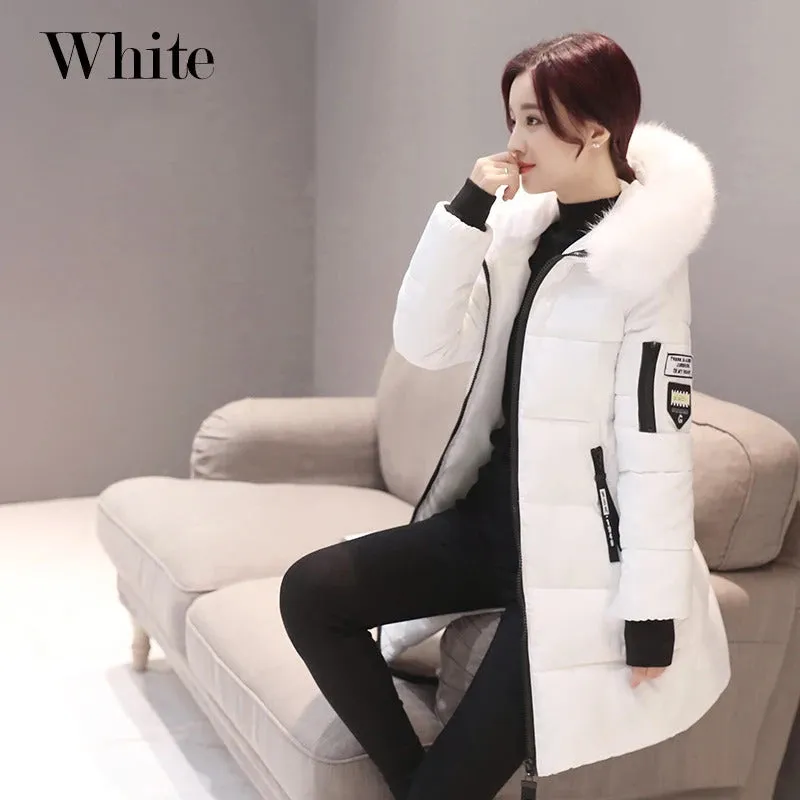 Winter Warm Fur Collar Hooded Women Parka Fashion Comfortable Zipper Pockets Design Long Jacket Elegant Slim Thick Female Coats