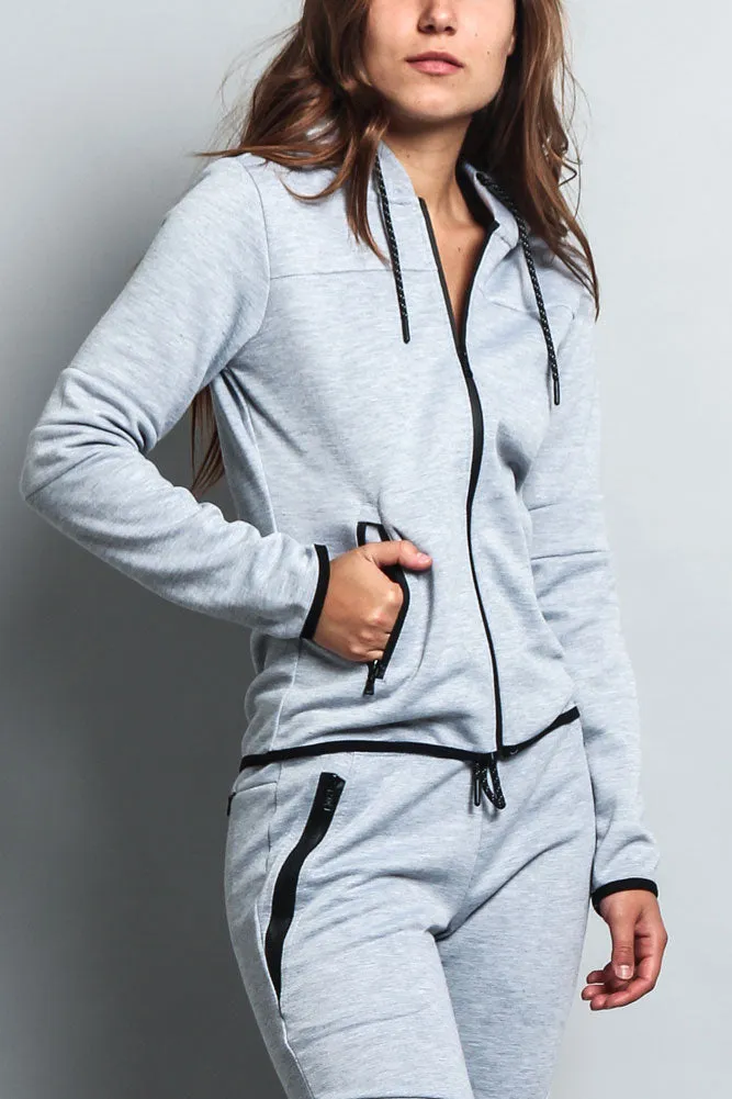 Women's Athletic Zip Up Hooded Sweater (Top Only)