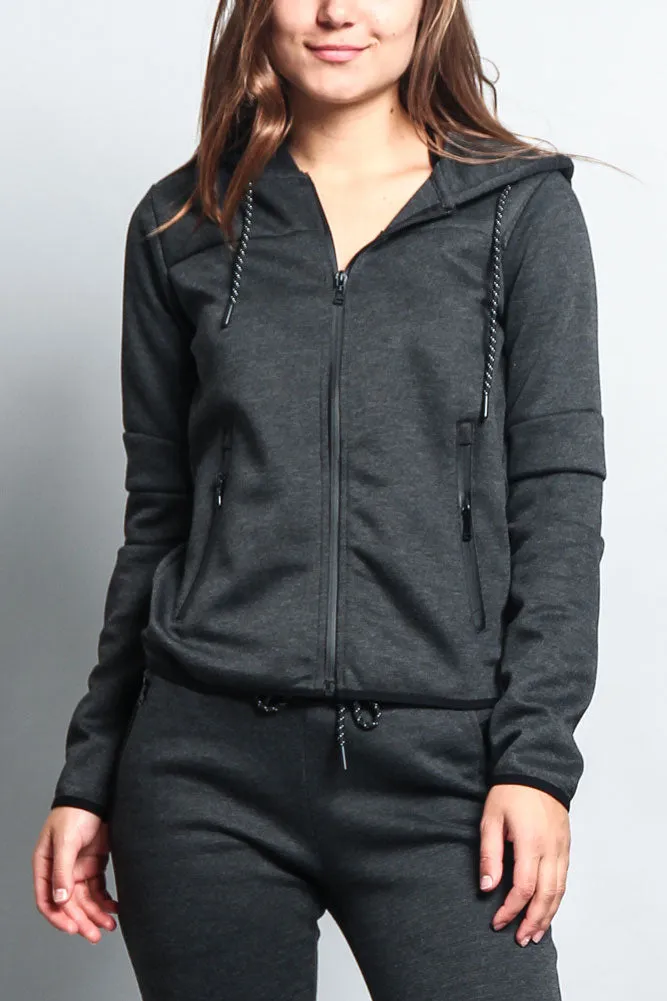 Women's Athletic Zip Up Hooded Sweater (Top Only)